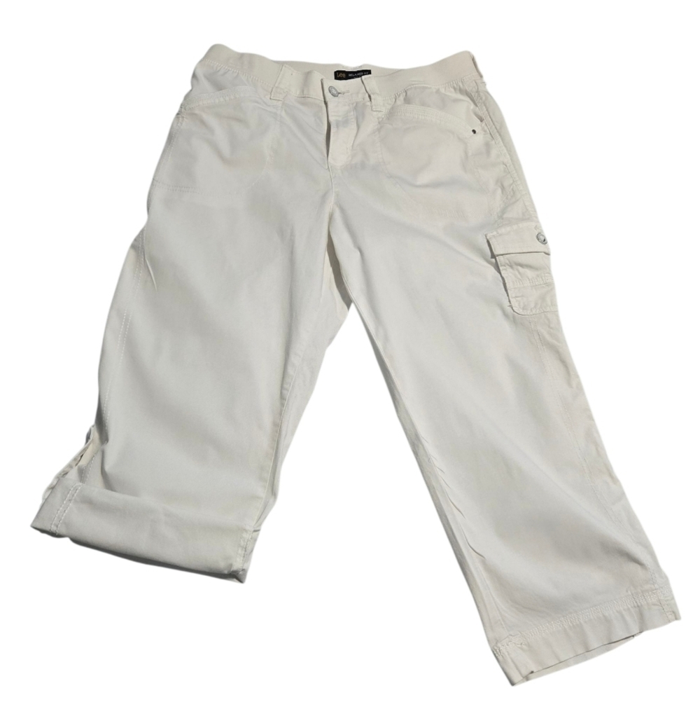 Lee Womens Relaxed Fit Mid Rise White Capris Adjustable Length Size 12 - Picture 3 of 5